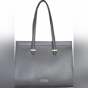 Tahari Black Pebbled Leather Tote with Gold Hardware